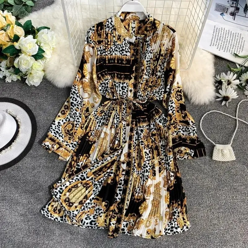 

Женское винтажное однобортное платье-рубашка с длинным рукавом и круглым вырезом