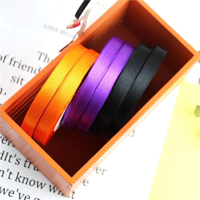 

25 yards Halloween Party Decorations DIY gift box packaging purple and orange ribbon 1 cm satin ribbon wholesale