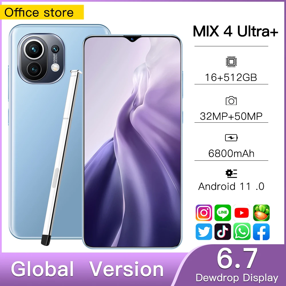 

MIX 4 Ultra 6.7 Inch Smartphone 16G+512G Global Version Android Mobile Phones 6000mah Supports Google WIFI 5G Network Cellphone