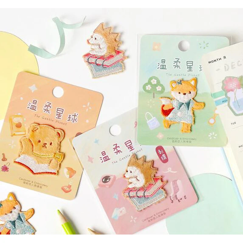 1 шт. Декоративные вышитые наклейки в виде кота лисы Ежика | Канцтовары для офиса и