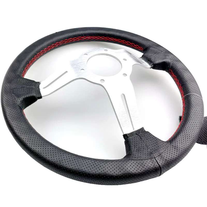 Кожаное рулевое колесо Top Racing ND 330 мм 13 дюймов серебристо-черное замшевое