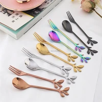 3sizes creative coffee spoon stirring spoons dessert fork spoon branch leaves spoon tableware kitchen accessories