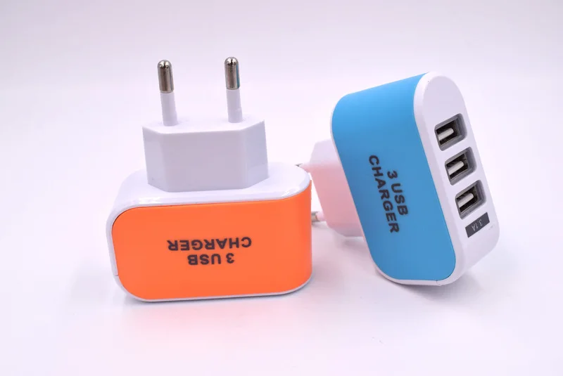 Зарядное устройство с 3 usb-хаб, 5 В, 2 А, адаптер, стандарт ЕС, 100-240 В, штепсельная Вилка для зарядки, розетка для путешествий, зарядка для телефона - Цвет: Blue