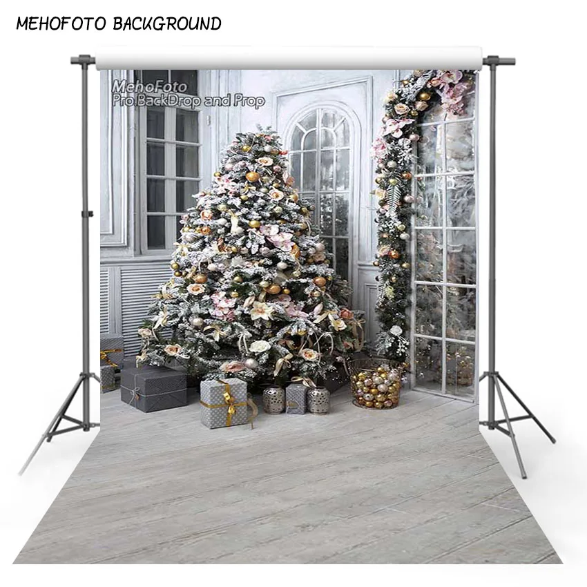 Фон для фотосъемки с изображением рождественской елки и камина новогодний