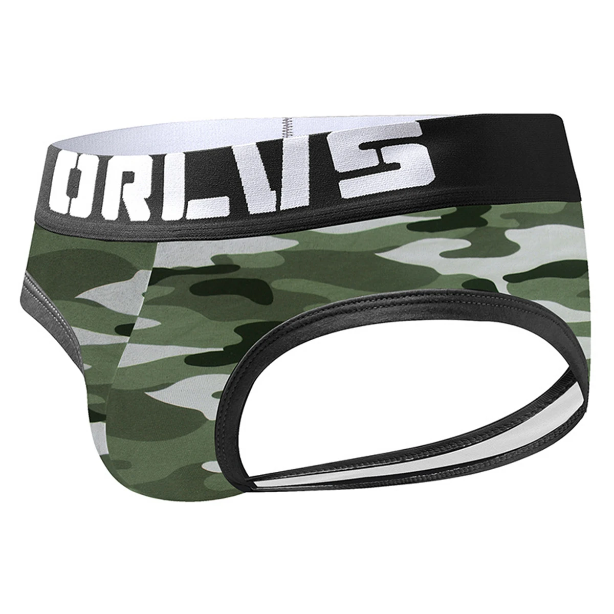 

Men Camouflage Panties Briefs Cotton Breathable Hollow Buttocks Double Thongs Gay Party Open Crotch Sexy T-Pants Underpants