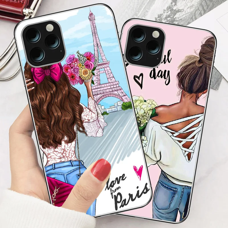 Черный коричневый волосы для маленьких мам и девочек королева iphone 11 11PRO X XR XS MAX 5S SE