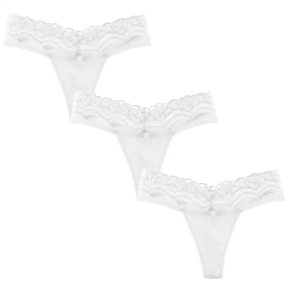 3 шт. размера плюс сексуальные кружевные хлопковые трусики танга с большой талией