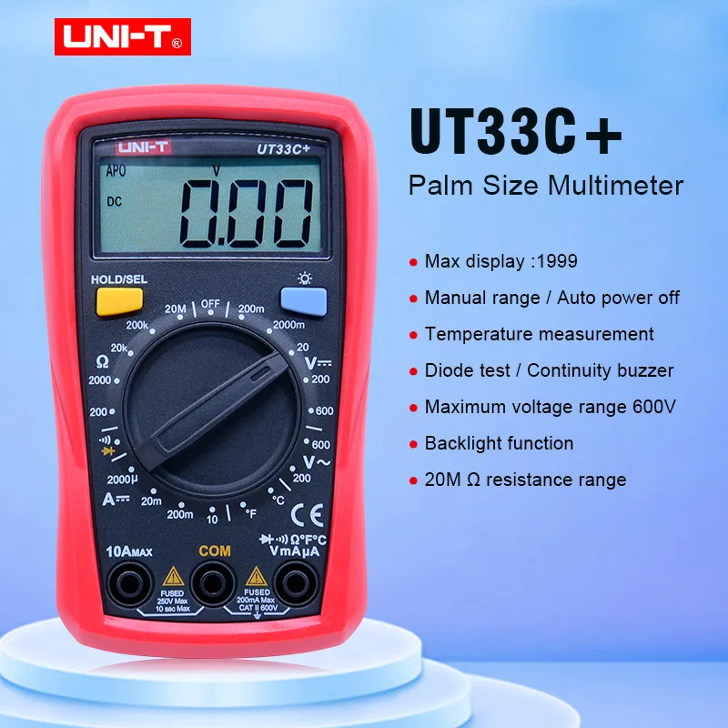 

UNI-T UT33C+ 600V 10A Resistance Temperature Tester 2000 Display Digital Count Portable Cheap Price Pocket Palm Size Multimeter