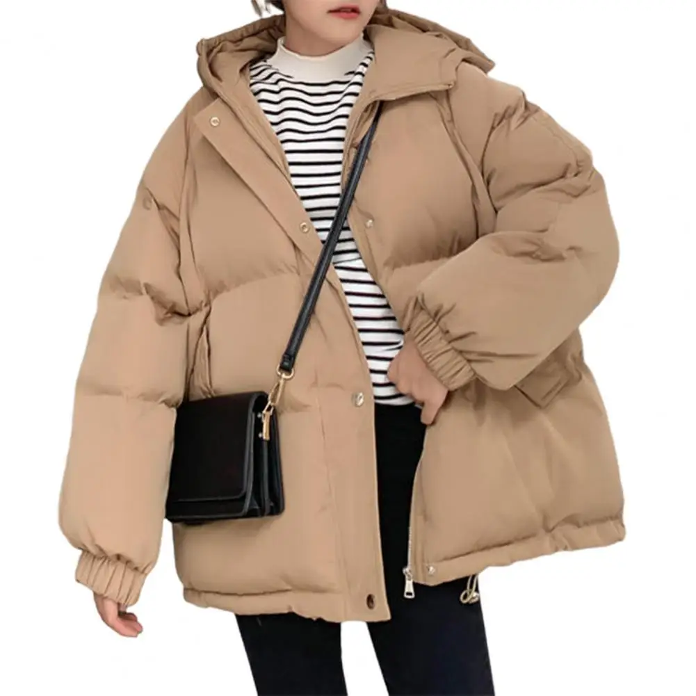 

Dropshipping Solid Color Hooded Women Coat Shrinkable Cuff Zipper Closure Long Sleeve Pockets Jacket Coat Outerwear
