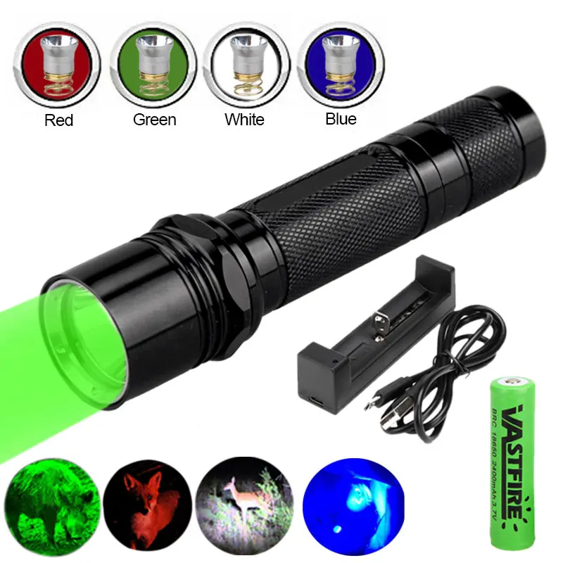 

VASTFIRE 6P Scout Gun Lamp Tactical Hunting Flashlight Aluminum 1 Mode Torch Lintern+Replaced RGB Light Head+18650+USB Charger