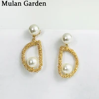 mg trendy double pearl earrings gold round statement elegant dangle earrings fashion jewelry women accessories gift wholesale
