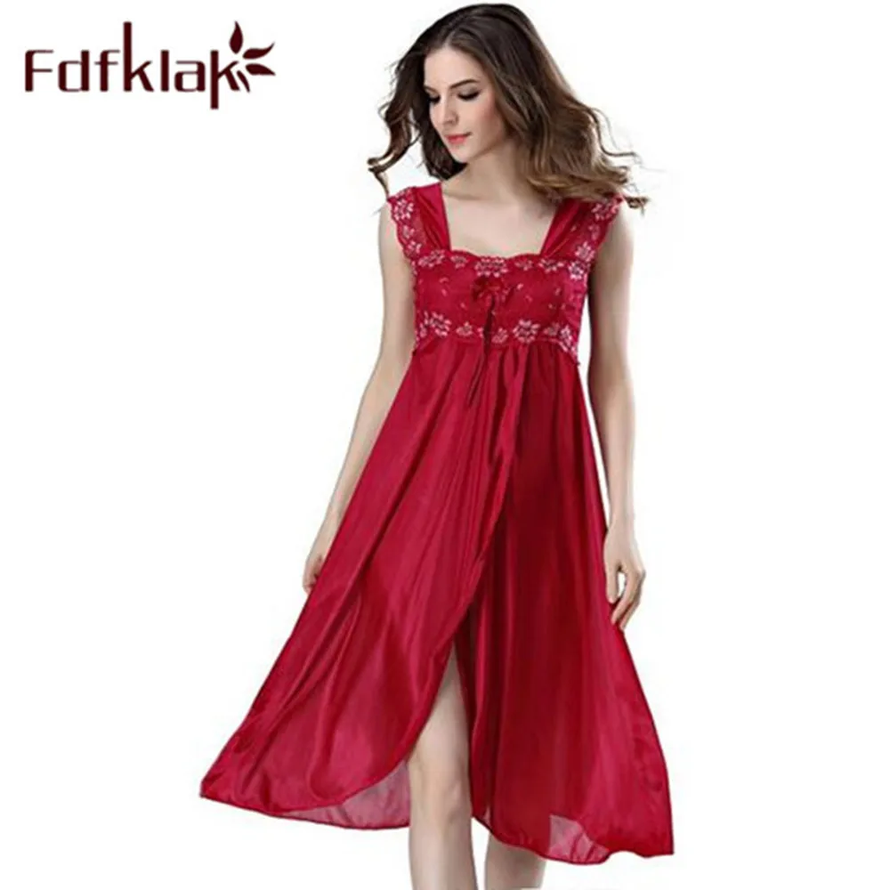 Summer Dress 2022 Lace Sleeveless Lingerie Sexy Women Nightwear Silk Night Gowns Satin Nightgown Sleepwear Red/Black Pink Q134