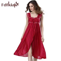 summer dress 2021 lace sleeveless lingerie sexy women nightwear silk night gowns satin nightgown sleepwear redblack pink q134
