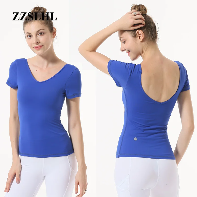 Женская футболка с коротким рукавом и открытой спиной эластичная Спортивная