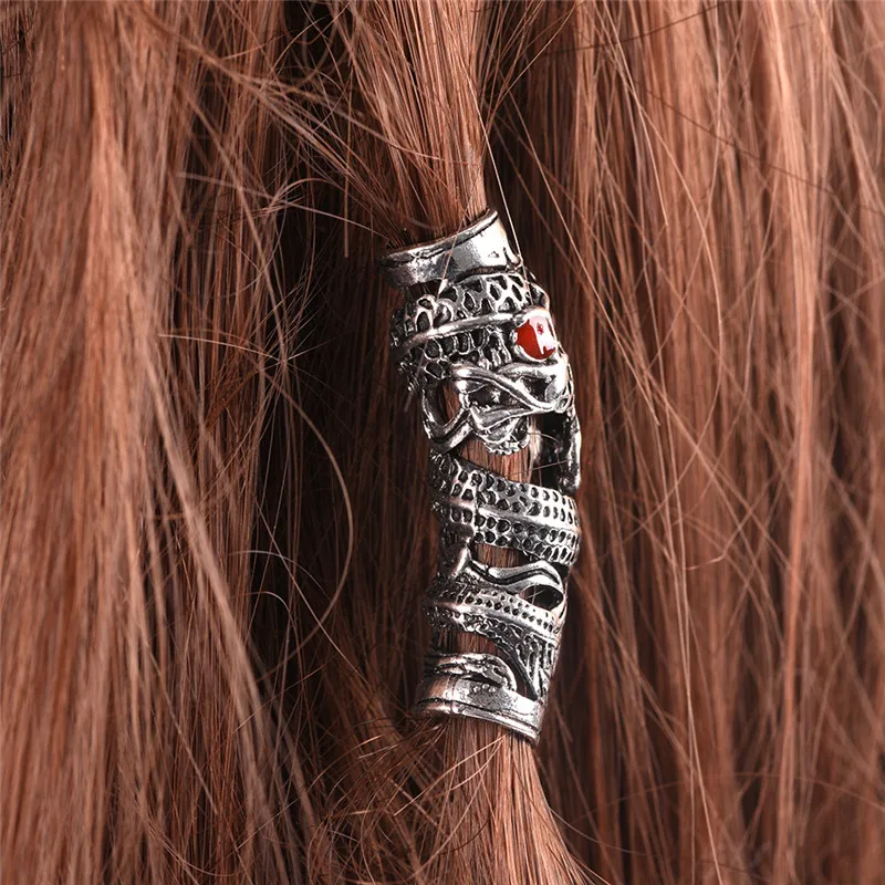 

Tibetan Silver Dragon Hair Braid Bead Braiding Dread Dreadlock Tube Beads Ring Cilp Cuff For Braiding Hair Extension
