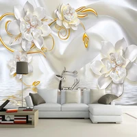 custom mural wallpaper 3d relief pearl jewelry flower silk wallpaper living room bedroom luxury home decor papel de parede sala