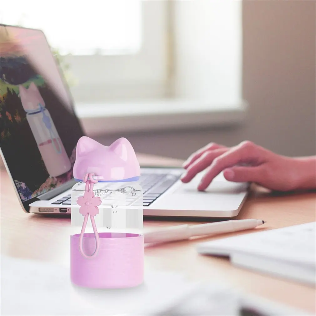 Стеклянная бутылка для воды 300 мл силиконовая питьевой в форме лисы детские