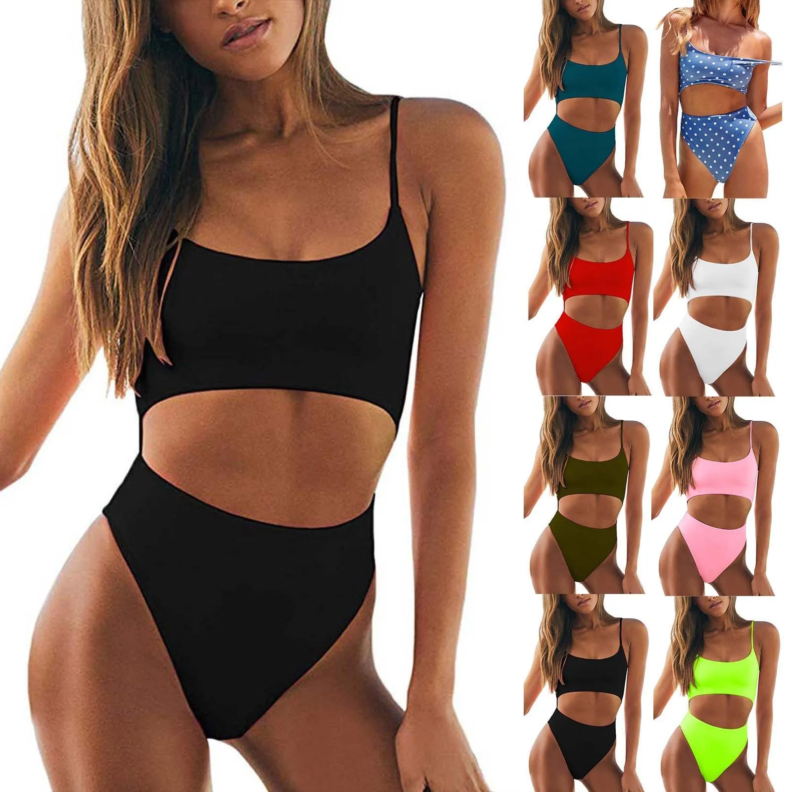 

Womens Scoop Neck Cut Out Front Lace Up Back High Cut Monokini One Piece Swimsuit Hollow out Bathing suit Black Push Up Swimwear