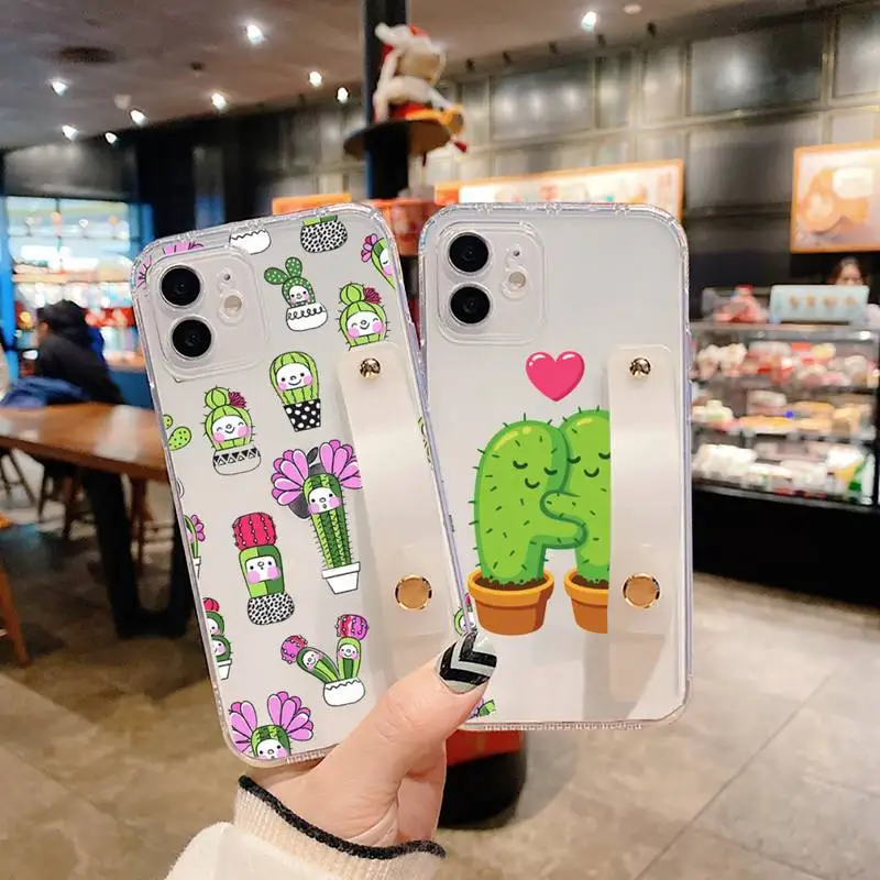 

Cactus Cute plant cortoon Phone Case Wrist Strap For iPhone 7 8 11 12 X XS XR MINI Pro Max Plus Hand Band Transparent Clear