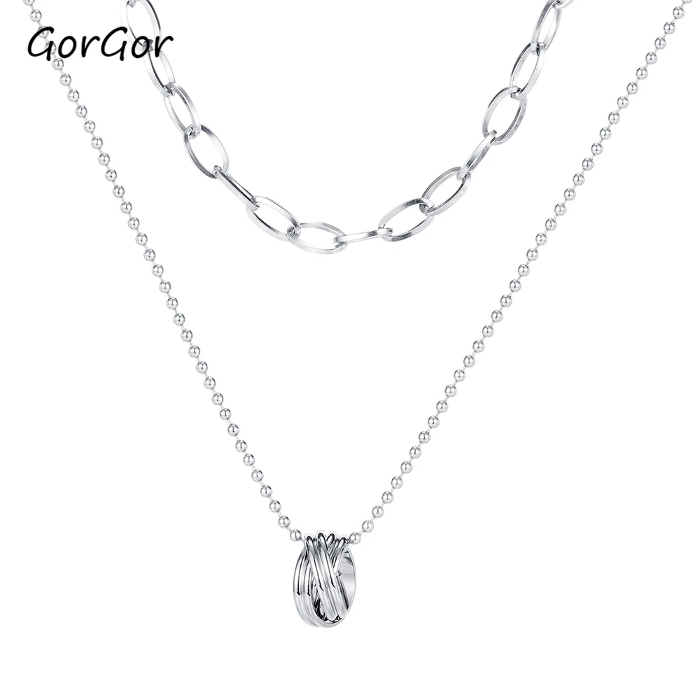 

GorGor женское ожерелье геометрический дизайн титановая сталь бусины O-кольца кулон простые женские браслеты аксессуары 1698