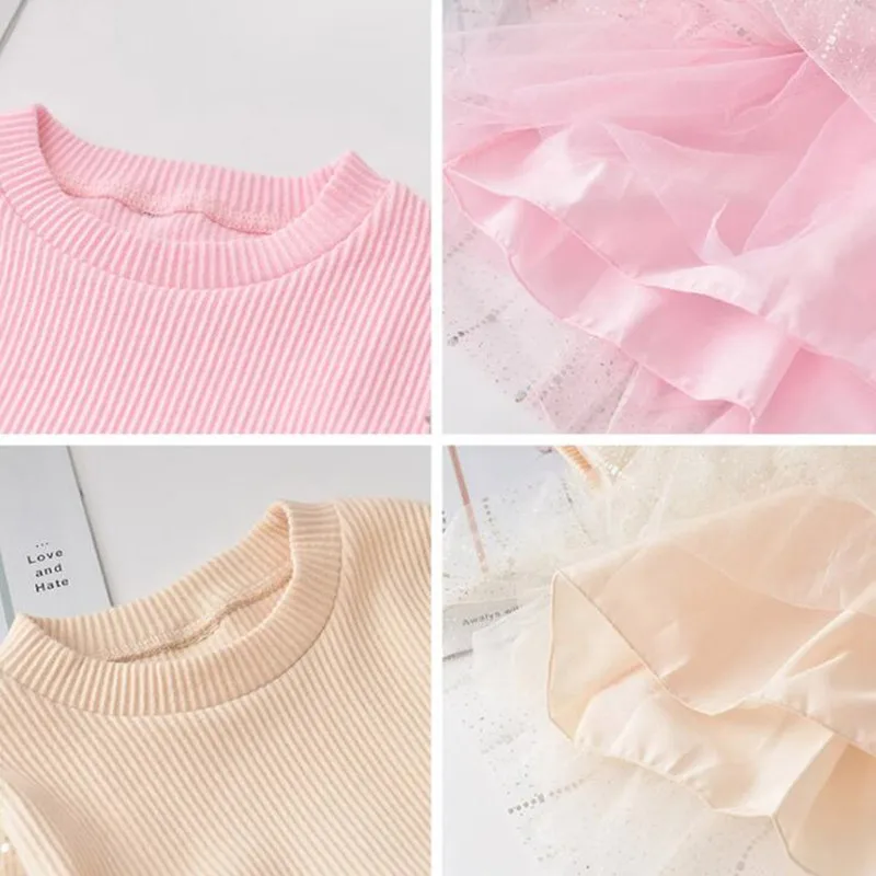 

2020 Children Clothing Baby Girls Fall Dresses Casual Long Sleeve Knitted Mesh Party Clothing Dress Boutique Princess Dress