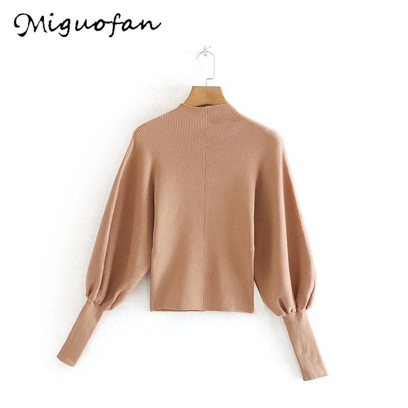 Miguofan women sweaters turtleneck jumper knitted thin sweater lantern sleeve stretchy slim pullovers female solid tops | Женская одежда