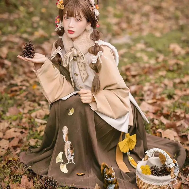 

Novelty Winter Thick Camel Hanfu Set Chinese Ancient Traditional Women New Year Costume Stage Performance