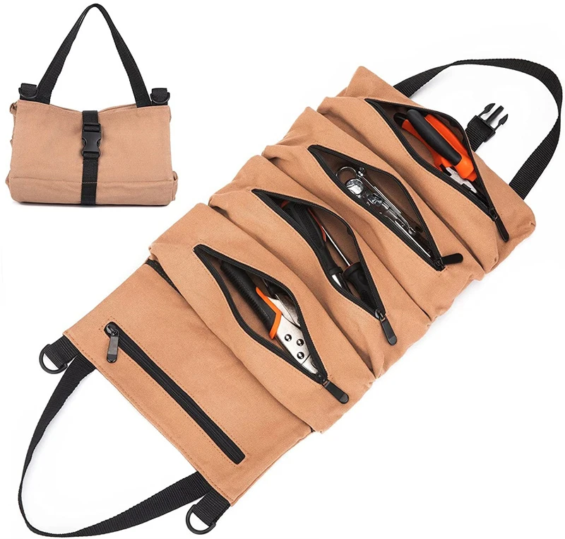 

Tool Roll Up Bag Super Canvas Wrench Roll Up Tools Pouch Organizer Multi-Purpose Hanging Tools Bag Zipper Carrier Tote Tools Bag