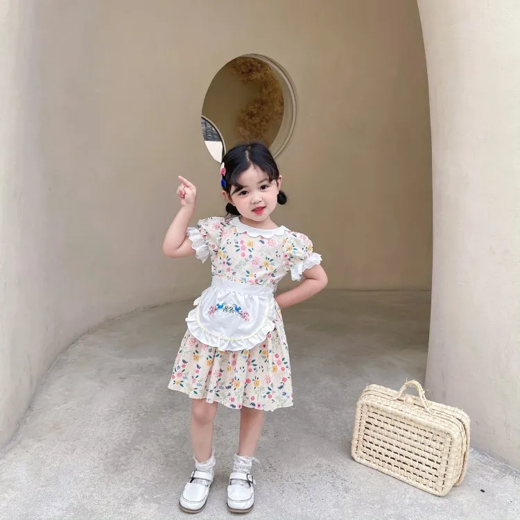 

Summer New Fashion Girls Puff Sleeve Dresses Baby Cute Dress Child Floral Clothes Kids Clothing