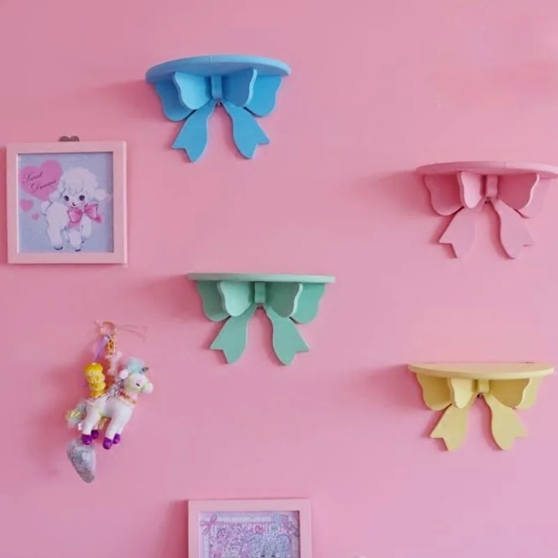 Japanese Kawaii Pink Bow Wooden Shelf Wall-mounted Cosmetic Storage Racks Cute Lovely Kids Princess Room Decor Organizer Holders | Дом и сад