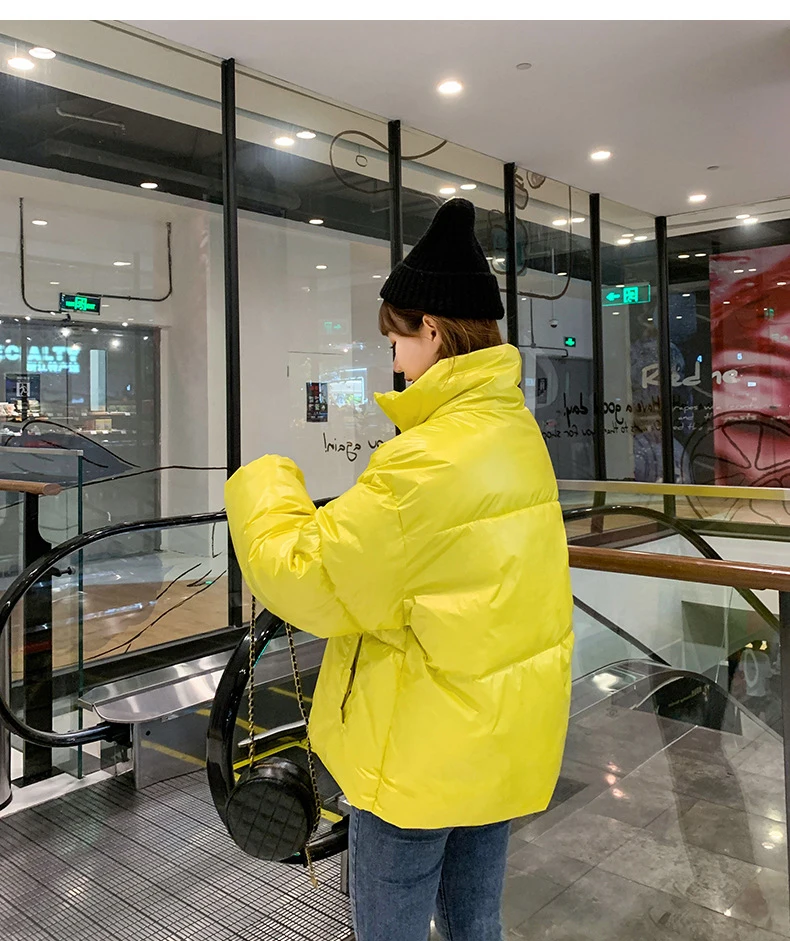 New Arrival Fashion Women Winter Glossy Parka Warm Thicken Ladies Coat Short Stand Collar Coats Parka Womens Jackets