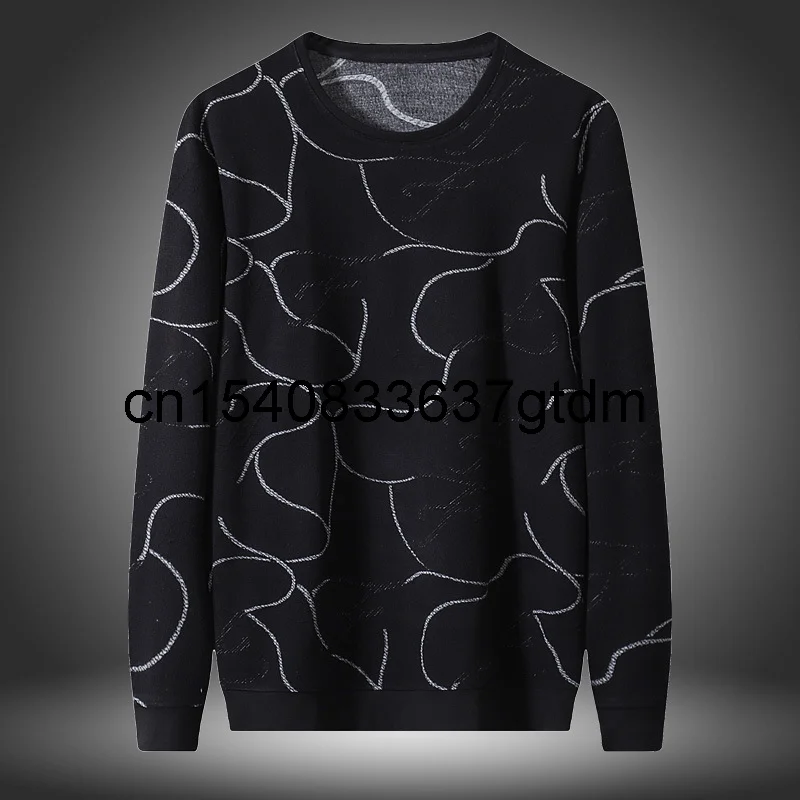 Autumn new men s fattening plus size fashion casual round neck printed sweater