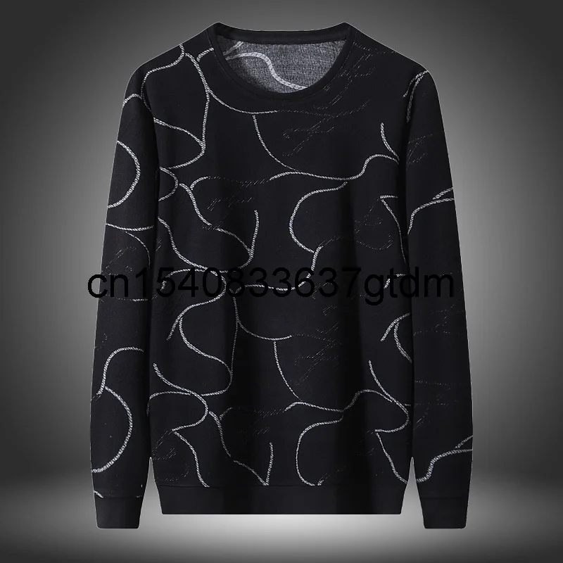 

Autumn new men's fattening plus size fashion casual round neck printed sweater