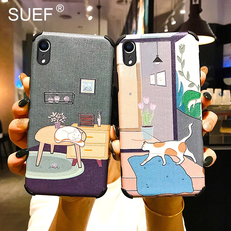 Мягкий силиконовый чехол SUEF с 3D рисунком для iPhone XR X XS Max чехлы телефонов принтом
