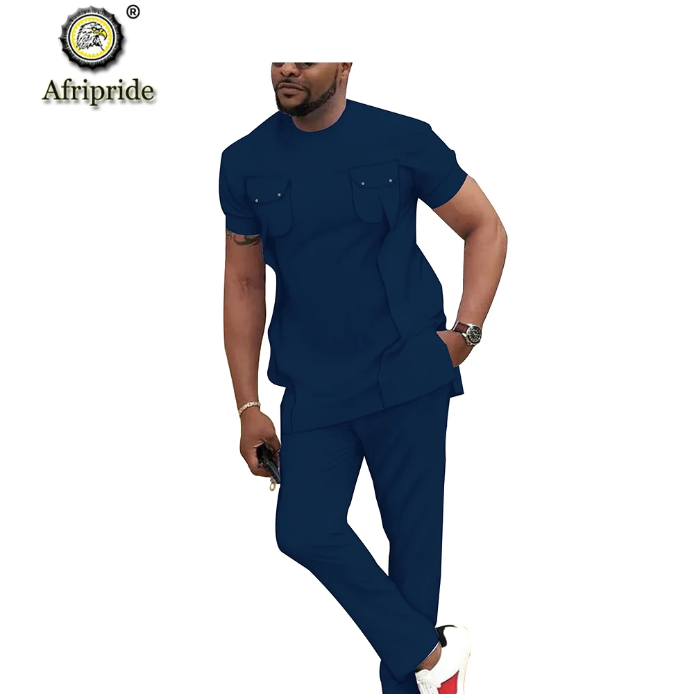 Men`s Casual Tracksuit African Clothing Short Sleeve Dashiki Blouse Shirt and Pants Set Ankara Attire Wax AFRIPRIDE S2016006
