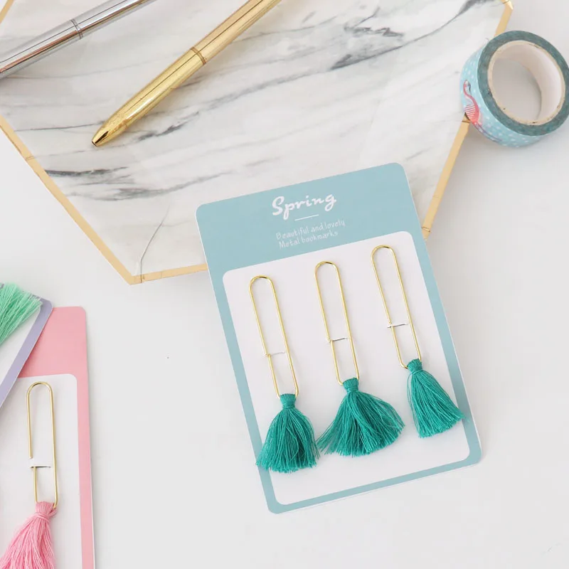 TUTU new creative cute tassel metal memo paper Golden clips set index bookmark for books office school stationery supplies H0320