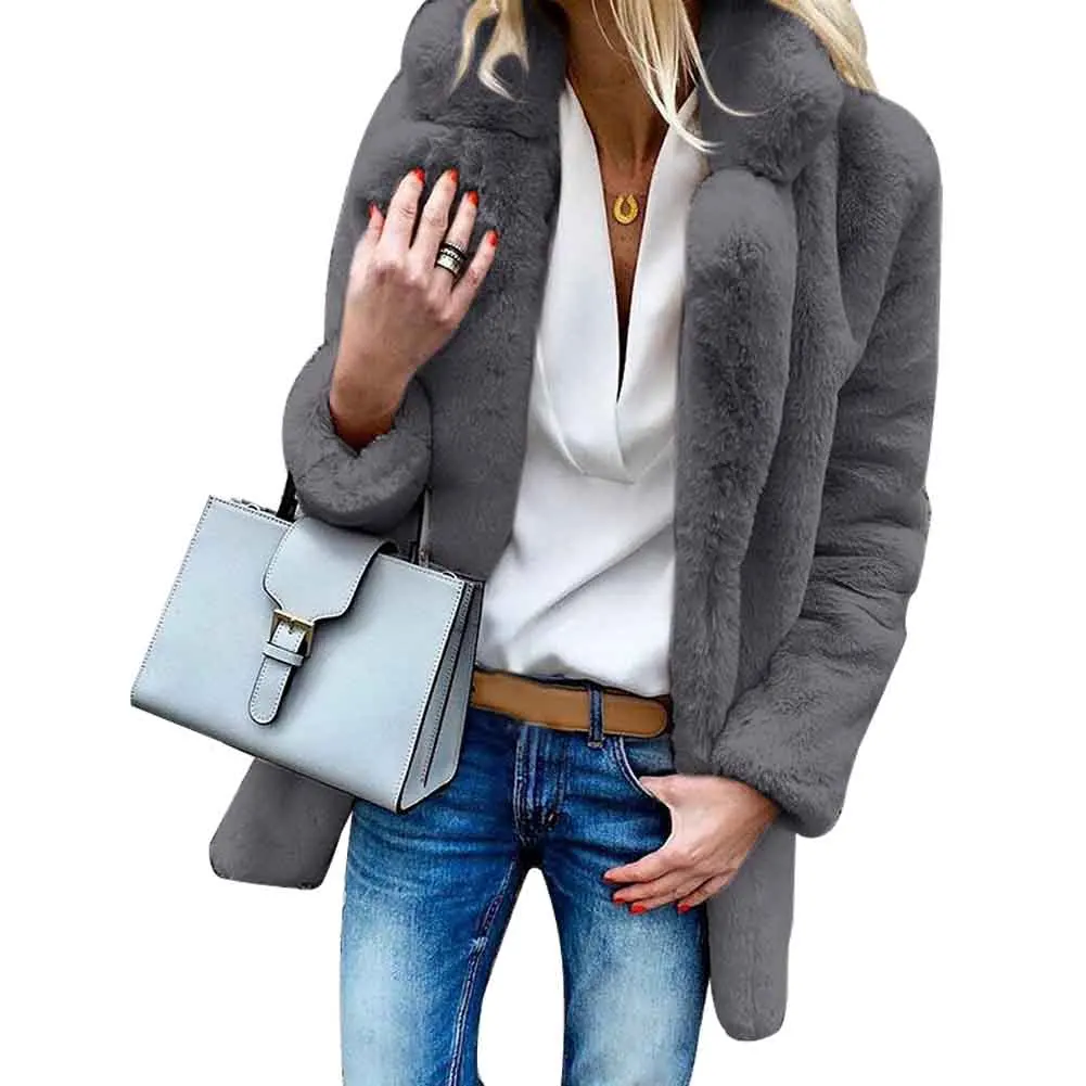 

Artificial Fleece Women Winter Coat Solid Teddy Bear Daily Lapel Neck Warm Soft Long Sleeve Fluffy Faux Fur Party Casual