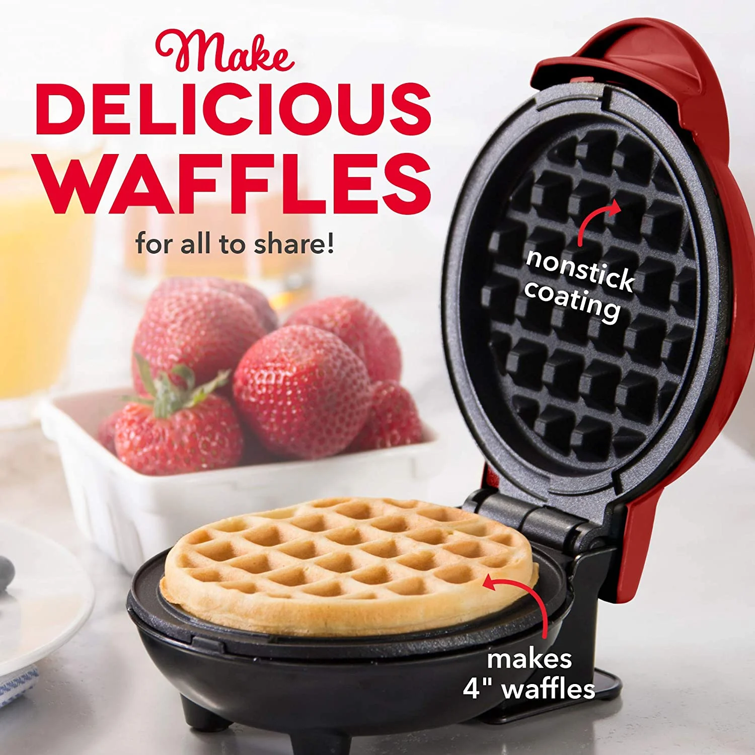 

New Dash Mini Waffle Maker 4" Non-stick Cooking Surface 350 Watts Travel NIB