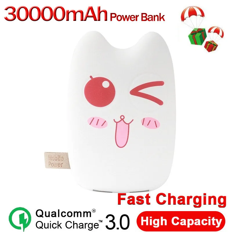 Mini Cute Portable 30000mAh Mobile Phone Charger Power Bank with USB Small External Suitable for Xiaomi Mi 9 8 iPhone