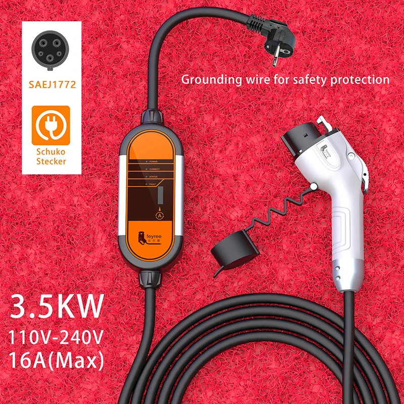 feyree portable ev charger type2 iec62196 2 16a evse charging cable type1 sae j1772 eu plug controller wallbox for electric car free global shipping