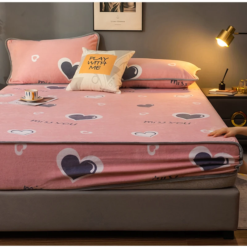 

RainFire Fitted Sheet Thickened Warm Velvet Home Bed Mattress Cover Anti-slip All-inclusive Bedspread Dustproof Mattress Cover