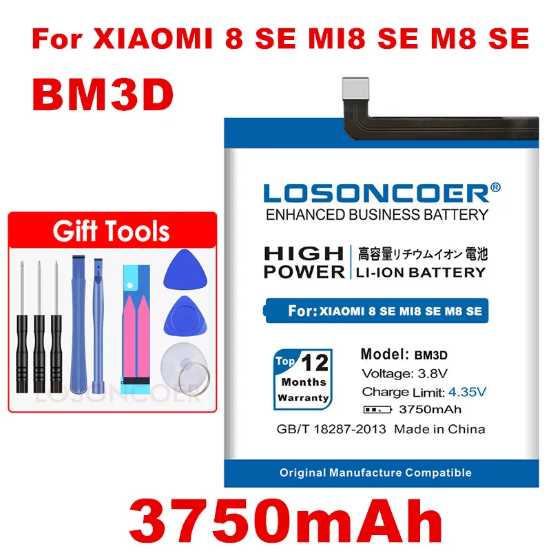 BM3D Battery BM3J 3700 мАч батарея для XIAOMI 8 LITE MI8 LITE для BM3L Xiaomi 9 для BM3M Xiaomi 9 Se для BM3D Xiaomi 8 SE MI8 SE M8 SE - Цвет: BM3D Battery