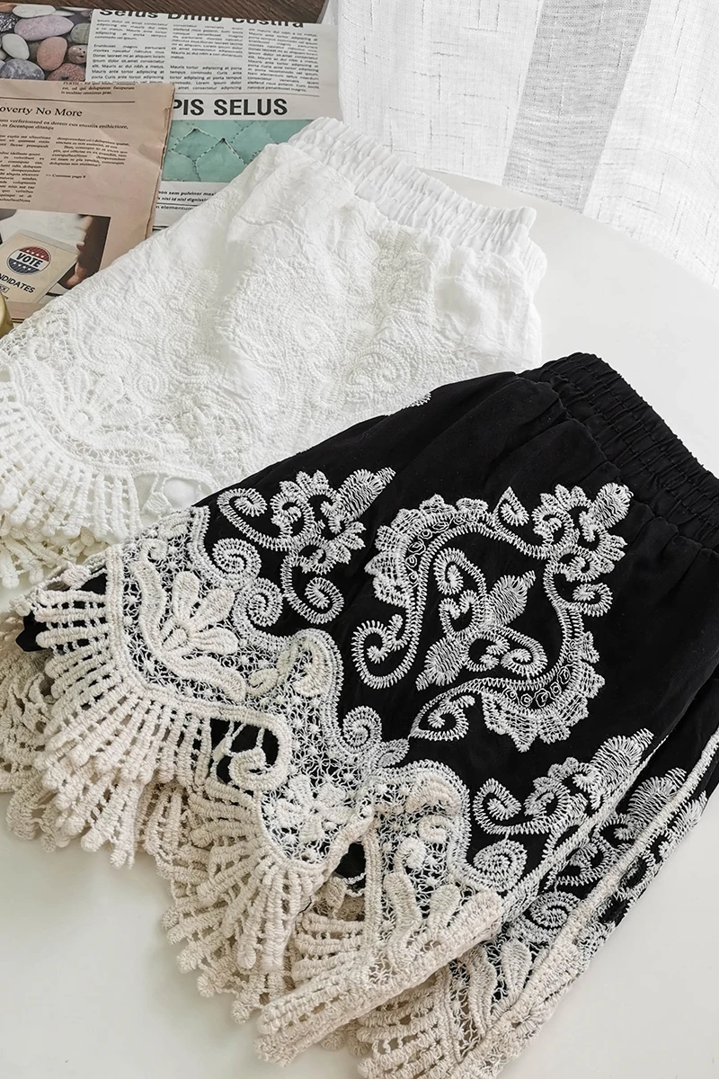 

Shorts Women's Summer Slim 2021 New High Waist Straight Hollow Embroidery Temperament Fashion Knit Shorts Trendy