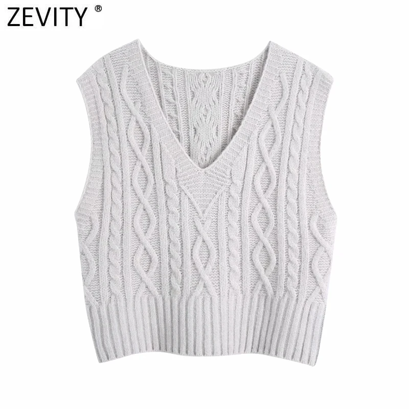 

Zevity Women Vintage V Neck Twist Crochet Casual Knitting Sleeveless Vest Sweater Lady Chic Waistcoat Pullovers Jumper Tops S687