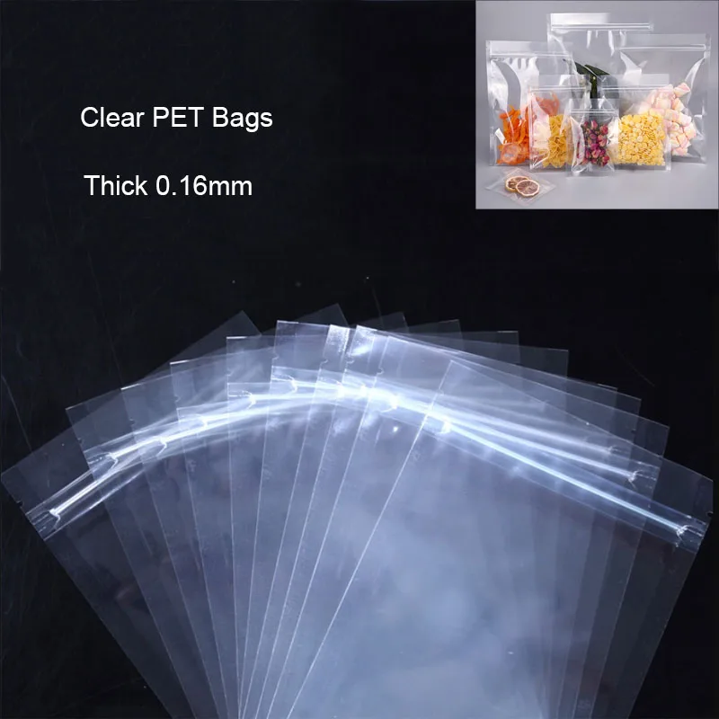 10-50Pcs/lots Thick 0.16mm High Clear PET Zip Lock Bags Food Self Sealing Package For Sugar Candy Coffee Dried Fruits Flower