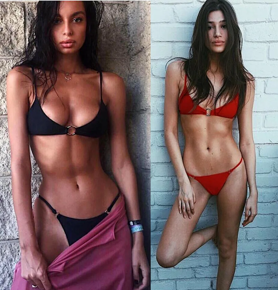 

2020 Europe America Women's Split Type Solid Color Metal Ring Bikini Bathing Suit Sexy Bikini /60