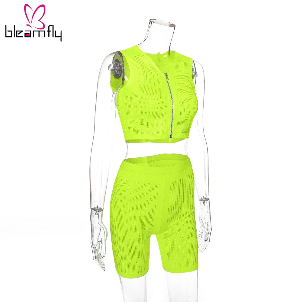 2019 женский летний модный флуоресцентный костюм с шортами спортивный из двух