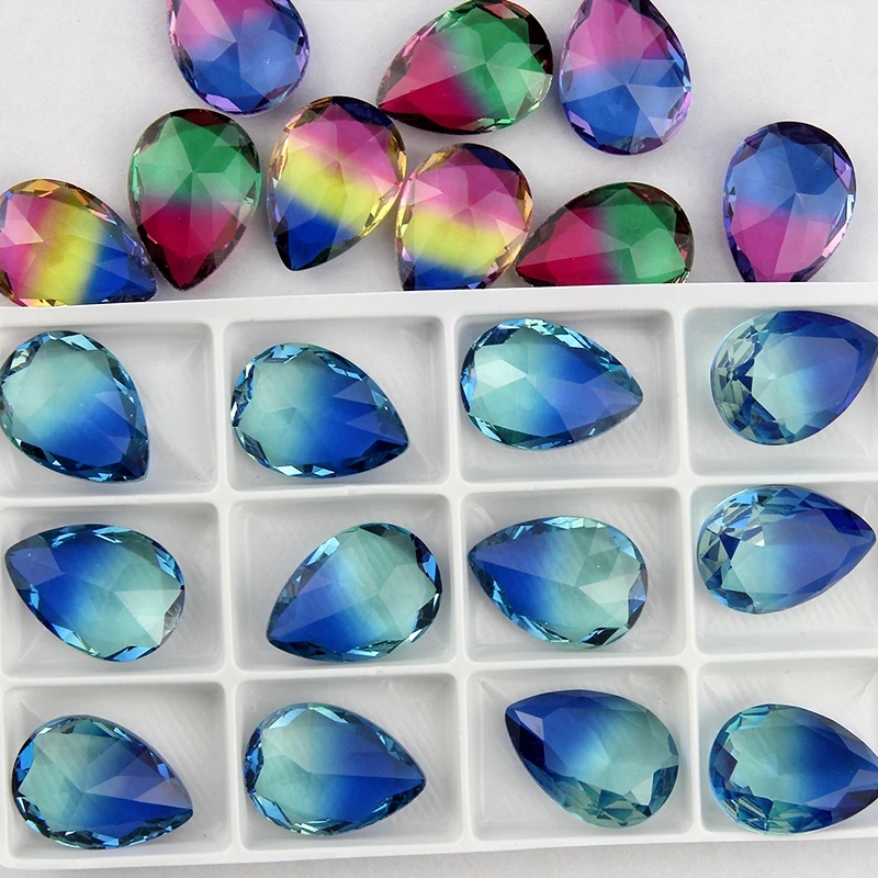 18*25mm teardrop Tourmaline rhinestone pointback pear fancystone multicolor color beads for jewelry decoration | Дом и сад