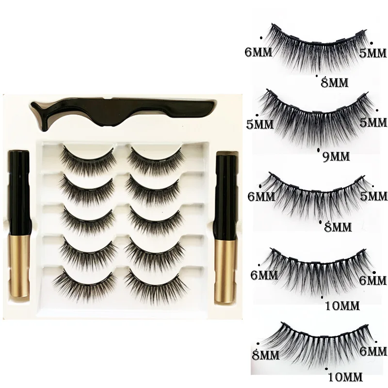 

5 pairs 3D Magnetic Eyelashes Magnet Eyeliner Fake lashes Waterproof Liquid Long Lasting Eyelashes Set for Makeup Magnet Lashes