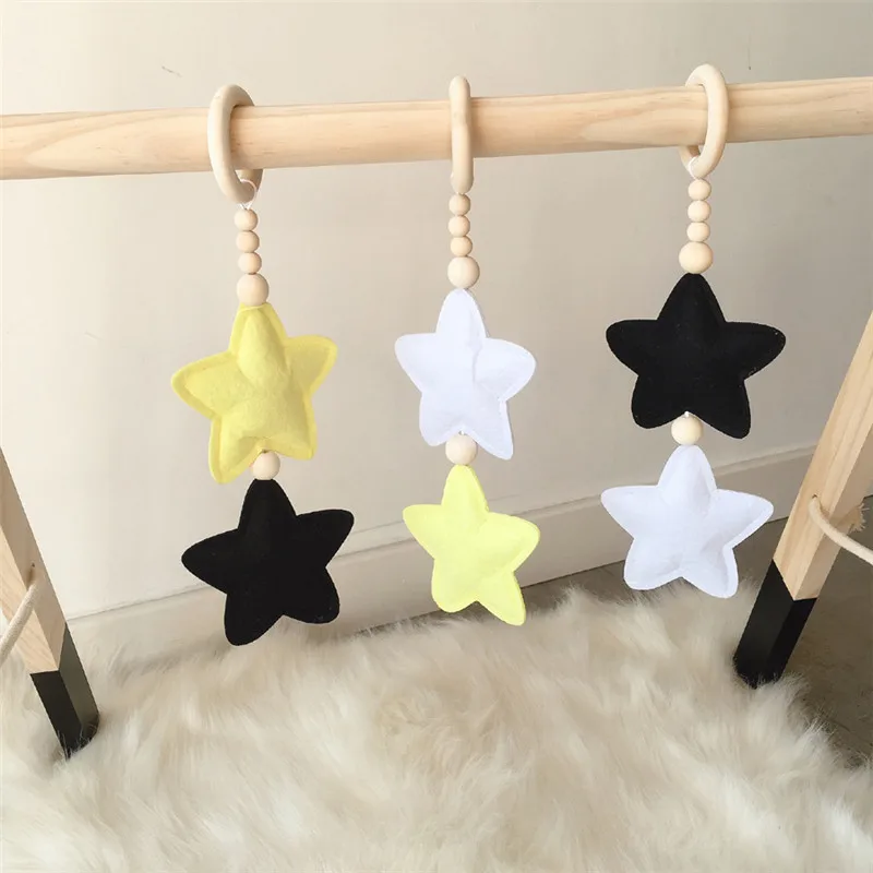 Nordic Wood Bead Garland Toy Kids Room Wall Decor Baby Gym Sensory Ring-pull Toys Play Tent Ornament Star Photography Prop